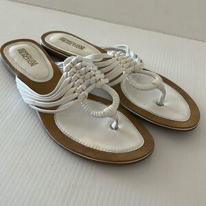 Kenneth Cole Reaction White Gemalastic Braided Strap Flat Thong Sandal 7